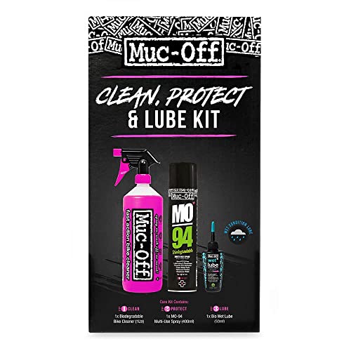 Muc-Off Kit de Limpieza de Bicicleta, Protección y Lubricación - Para Limpiar, Proteger y Lubricar tu Bicicleta - Incluye Limpiador de Muc-Off, MO-94 y Lubricante de Cadena Bío