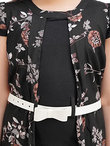 Image of Girls Floral Printed Rayon and Lycra Shift Dress (with Belt)