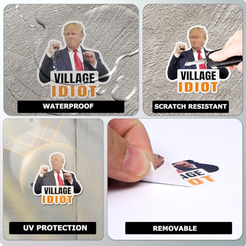 Image of ASUNO Donald Trxmp Village Idiot Sticker Vinyl Decal Self-Adhesive Label 2 inch x 3 inch for Car Window Truck Auto Wall Laptop 500 PCS