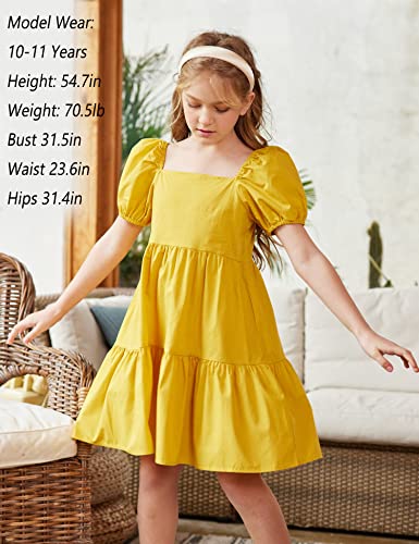Arshiner Girls Dress Puff Sleeve A-Line Classic Elegant Beach Ruffled Loose Tiered Ruffle Casual Dresses Square Neck2