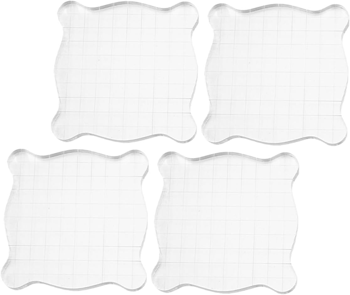 4pcs Acrylic Stamp Blocks Set with Grid Lines for Accurate Positioning, Stamping Platform Compatible with Multiple Stamps, for Card Making and Scrapbooking Crafts