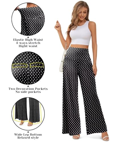 JZC Women's Palazzo Lounge Pants Stretchy Wide Leg Casual Pants Comfy High Waist Flowy Pants S-3XL