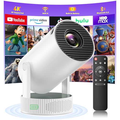 Image of Mini Projector with Built-in Rechargeable Battery for Outdoor, Portable Projector with WiFi and Bluetooth, 4K Christmas Projector, Smart Projector Compatible with iphone/TV Stick/HDMI/USB/Laptop