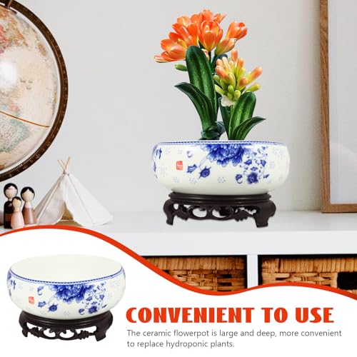 Pot de fleurs bleu et blanc avec support pour orchidée - 7