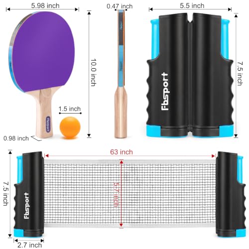 Image of FBSPORT Ping Pong Paddle Set, Portable Table Tennis Set with Retractable Net,Rackets,Balls and Carry Bag for Indoor /Outdoor Games