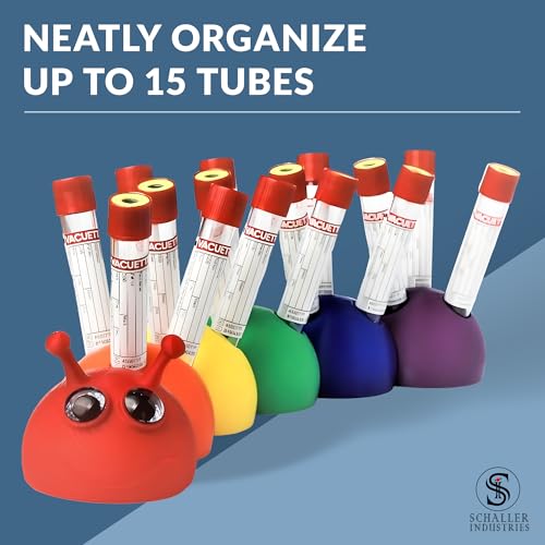 Image of S I Schaller Industries Rainbow Caterpillar Test Tube Holder, 16mm - Veterinary Blood Test Tube Rack, Holds 15 Vials, Compact Fun Design Organizer for Pediatric and Veterinary Use