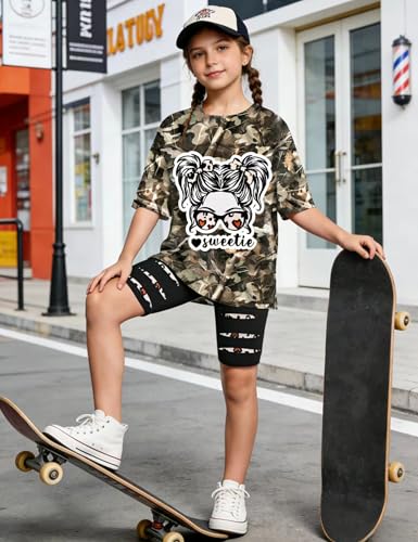 Image of Girls Clothes Short Sleeve Tie Dye Top Shorts and Pants 2PCS Girls Summer Outfits Size 6-16