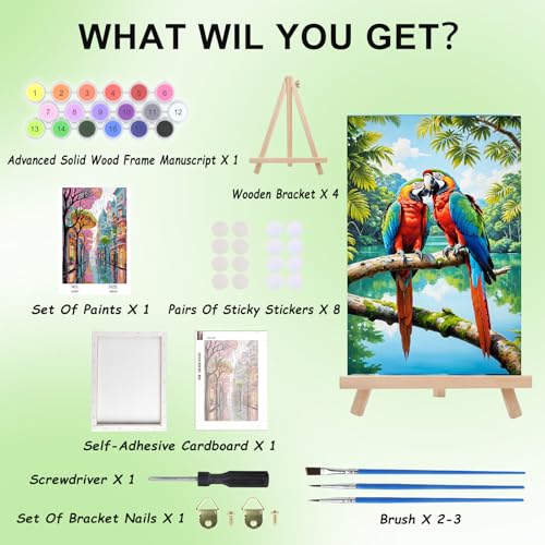 Bowetile Papagei Paint by Numbers for Adults with Framed Canvas&Wooden Easel, Painting by Numbers Kit for Adults Beginners Canvas Kit, DIY Acrylic Pigment Drawing Paintwork for Home Decor, 20x30cm — photo 3