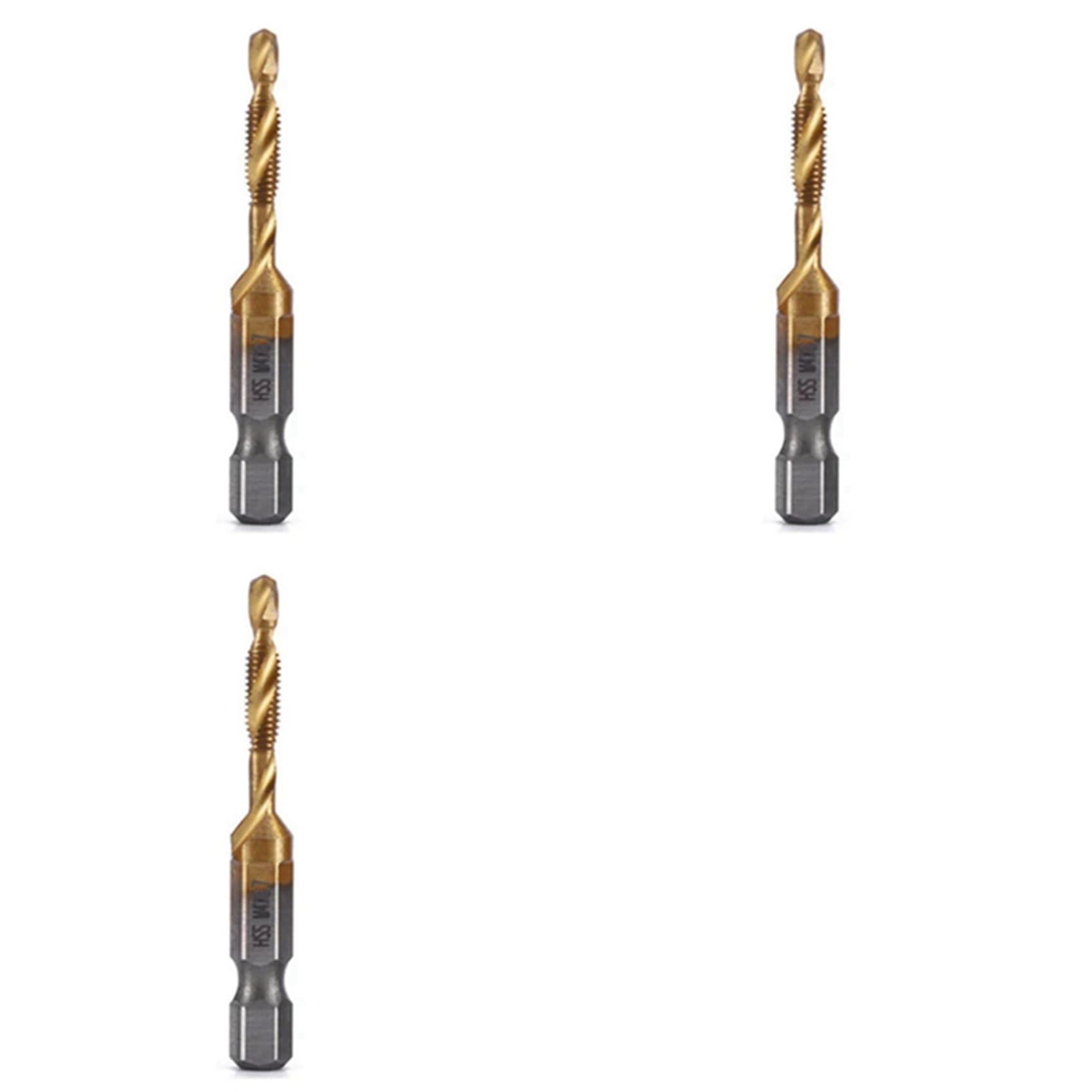 Jnchdghwa As Shown 3Pcs M4x0.7mm Hex Shank Titanium Plated Hss Thread Metric Tap Drill Bits Compound Tap Open Chamfer Tool