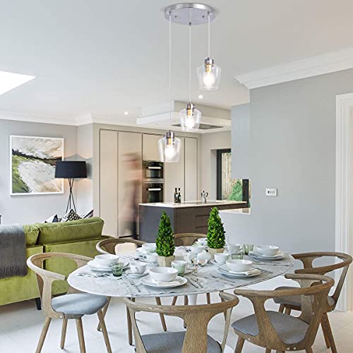 Tehenoo 3-Light Glass Pendant Light, Classic Cluster Chandelier,Brushed Nickel Hanging Lighting Fixture With Clear Glass Shades For Kitchen Island, Dinning Room, Bar, Cafe #TOP7