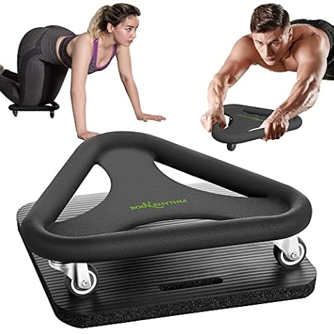 BODY RHYTHM Abdominal & Core Coaster Strength Workout Trainer, Ab Wheel Roller Exercise Machine with Knee Mat for Home Gym Workout Fitness. (Black) Cover