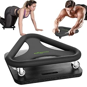 BODY RHYTHM Abdominal & Core Coaster Strength Workout Trainer, Ab Wheel Roller Exercise Machine with Knee Mat for Home Gym Workout Fitness.