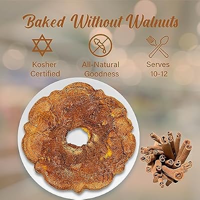 Traditional No Walnut Cinnamon Coffee Cake - Topped with Cinnamon & Sugar - Cinnamon Streusel Nut-Free Coffee Cakes - 1.75 Pounds