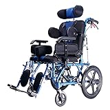 wheelchair Folding Aluminum Alloy Wheelchair for Children with Hemiplegia Cerebral Palsy and Disabilities Fully Reclining Blue Color