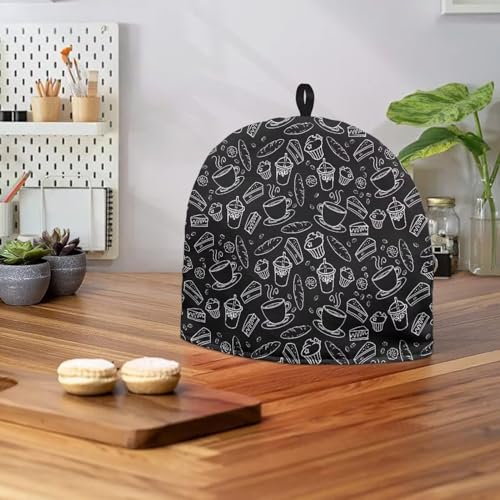 Image of Tea Cozy Insulated Warming Tea Pots Cosy Tea Cozies Creative Kitchen Accessory Teapot Dust Cover Tea Kettle Quilt for Home Indoor Tabletop Decoration, Coffee Bread Black