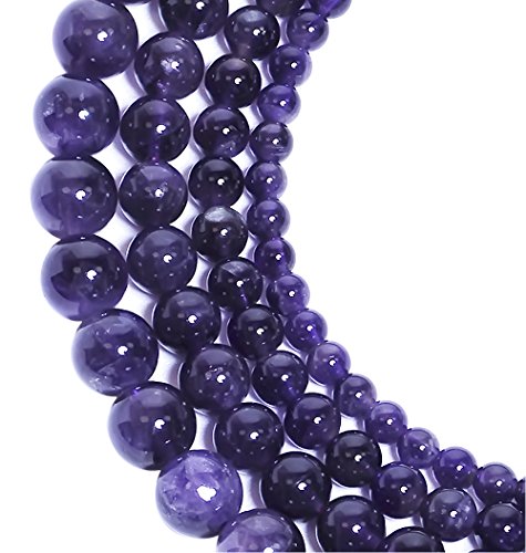 LK-CRAFTS Natural Amethyst Gemstone Round Loose Beads February Birthstone for Jewelry Making Findings/Accessories 1 Strand 15.5 inches - 8mm