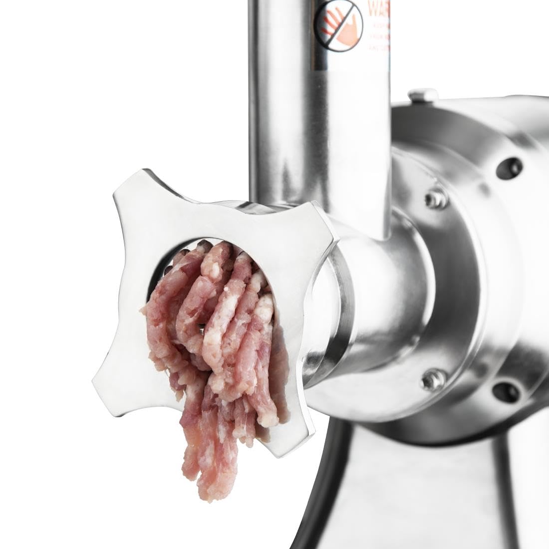 Buffalo CH134 - Picadora de carne de alta resistencia de 735 W, tamaño 22, plata, aluminio y acero inoxidable, salida: hasta 250 kg/hora, incluye placas perforadas de 6 y 8 mm, bandeja de alimentador