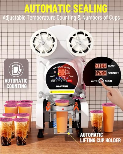 Image of WantJoin Full Automatic Cup Sealing Machine, 500-600 Cups /H Commercial Bubble Tea Cup Sealer, 89 /90 /95mm Cups up to 7.1 inch, Auto Feed & Film Alignment, Electric Boba Cup Sealer for PP PE PC Paper Cups