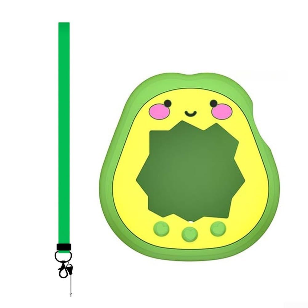 Silicone Case For Tamagotchi Paradise With Lanyard Soft Waterproof Avocado Design Green Protective Cover Shock Absorbing Shell For Digital Pet Game Console Anti Scratch Bumper Skin