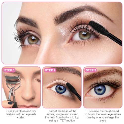 5D Silk Fiber Mascara Waterproof, Schwarz Wimperntusche für Empfindliche Augen, Langlebige Volumizing Curling Verlängerung Make-Up für Weihnachten, Halloween, Partys, Hochzeiten