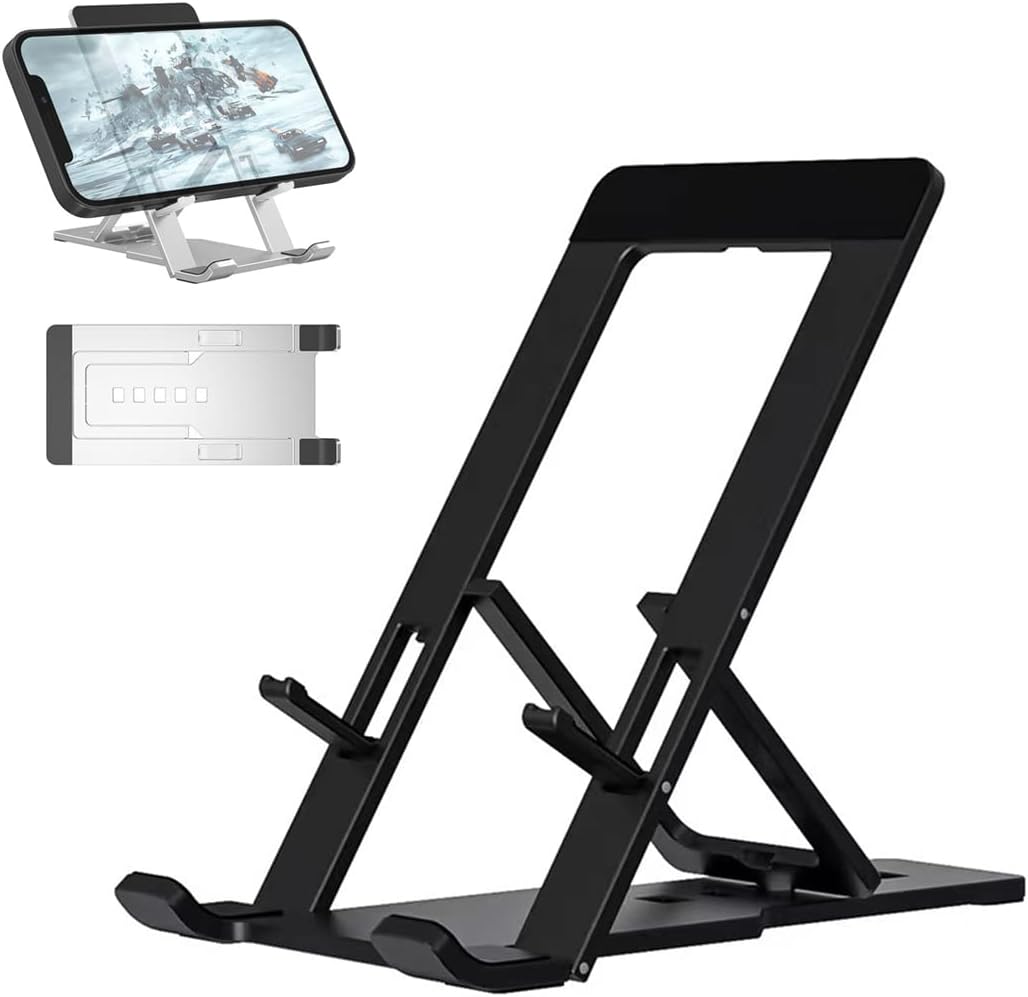 PAYOJA 2023 New Mobile Phone Bracket, Portable Folding Phone Stand, Aluminum Desk Phone Stand, Adjustable Phone Stand for Desk with All Smartphones, Tablets (Gray)