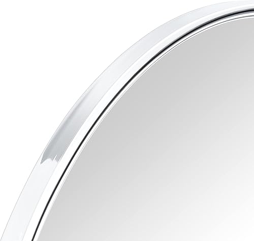 Miniatura 5 de TEHOME Espejo de baño redondo con marco de metal cromado, espejos inclinables para pared