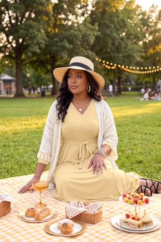Image of Runwind Plus Size Dress for Women - 3 /4 Sleeve V Neck Maxi Dresses for Women (XL-6XL)
