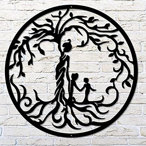 Gaofan Metal Black Tree Of Life - Steel Roots Decor Wall Art - Indoor And Outdoor Home Decorations, 12" Round Modern Wall Sculpture Art, For Farmhouse Bedroom,Two Kids #TOP24