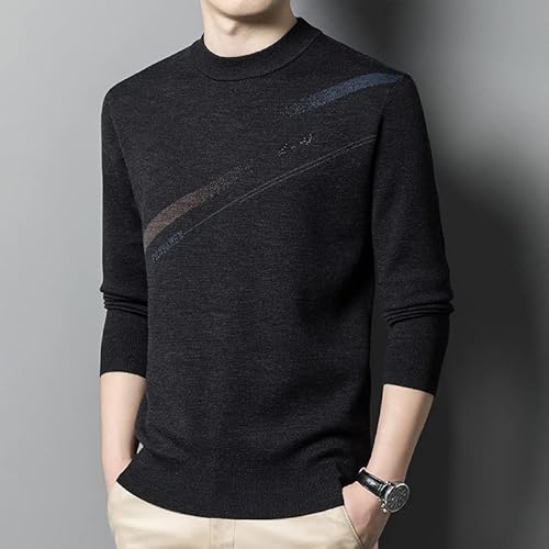 Walnut Autumn And Winter Men's Wool Sweater Thick Warm Jacquard Knitted Round Neck Pullover Casual Top (Color : Black, Size : Medium) #TOP2