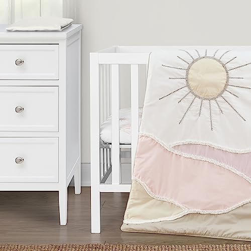 Image of Sweet Jojo Designs Blush Pink Mauve Boho Desert Sun Girl Baby Mini Crib Bedding Set Infant Nursery Room Newborn Blanket Portable Pack n Play Sheets 3pc Taupe Bohemian Watercolor Mountains Southwest