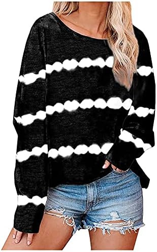 Womens Tops and Blouses Oversized T Shirts for Women Long Sleeve Striped Casual Loose Fit Top