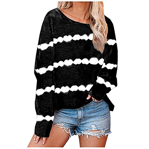 Womens Tops And Blouses Oversized T Shirts For Women Long Sleeve Striped Casual Loose Fit Top #TOP2
