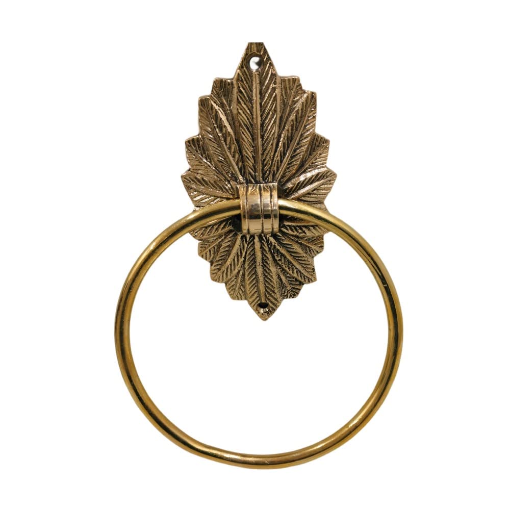 Handmade Floral Door Knocker – 6" Solid Brass with Leaf Pattern, Vintage-Style Heavy Striker Plate for Front Gate, Ideal Housewarming Gift