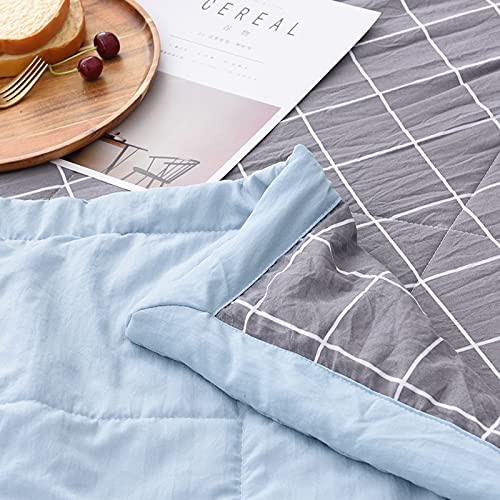 Couvre-lit matelassé été réversible et thermorégulateur en microfibre douce bleu - 6