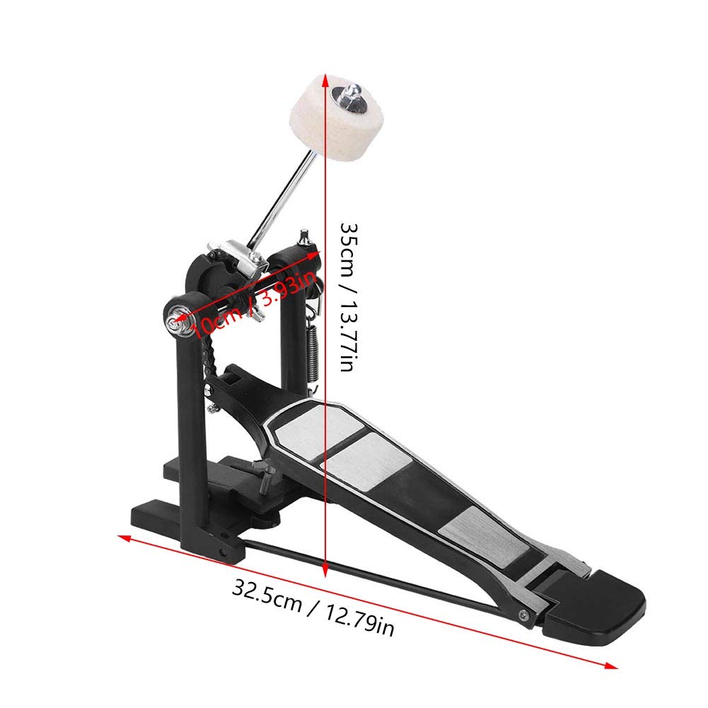 Drums Set Pedal, Black, Single Bass Foot Kick Percussion Chain Drive, Aluminum Alloy, for Professional Drummer, with Black Color Finished, Frictionless Bearing Hinge