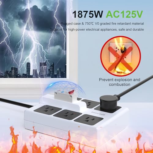 Extensión Innvodt con 6 tomas, cable de 3 m, protección GFCI y contra sobrecarga miniatura 6