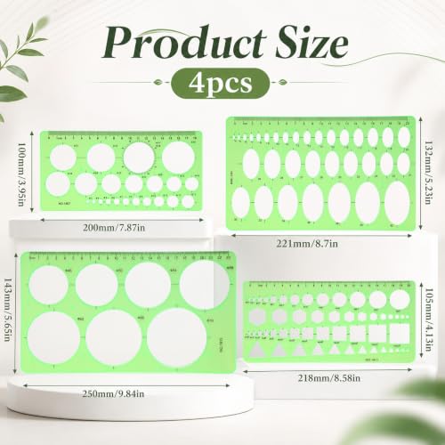 HJZHII 4Pcs Circle Drawing Template, Drafting Stencil Ruler Circle and Oval Templates Drawing Measuring Ruler Geometric Circle Template for School Office Drawing Design Measuring Tools - Image 2