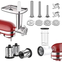 Accesorio Picadora Kitchenaid GVODE Accesorio picador de carne y cortador de verduras para KitchenAid, incluye picadora de metal con tubo para salchichas y juego de cortador de verduras