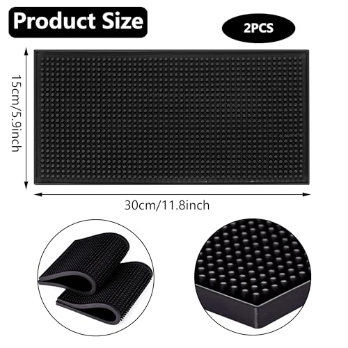CiciIng 2 Stück 30 x 15 cm Barmatte, Gummi Abtropfmatte Geschirr, Kaffee Tampermatte, Überlaufmatte Schnell Trocknend für Bar Küche Café Restaurants Theke (Schwarz)