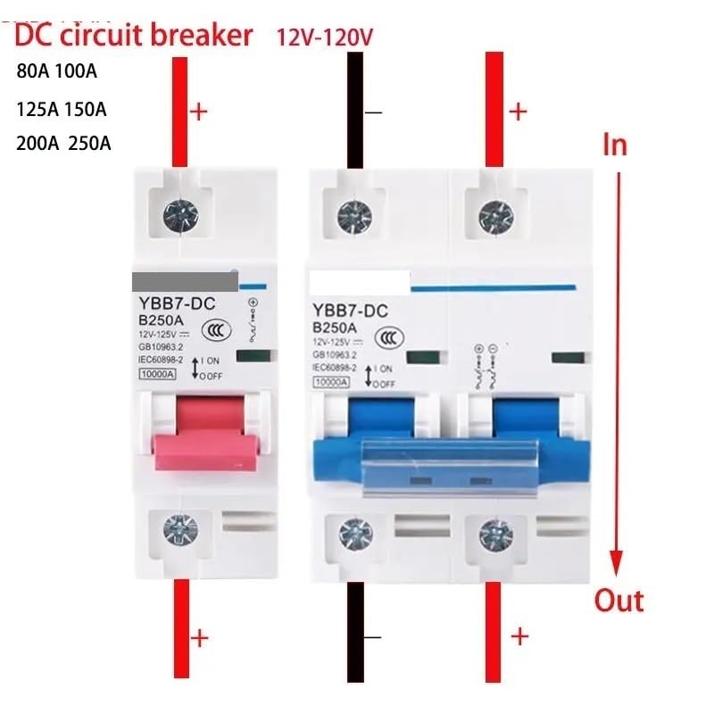 Interruttore Magnetotermico Interruttore automatico CC 1P 2P 80A 100A 125A 150A 200A 250A 12V 24V 36V 48V 60V 72V 120V(2P,125A)