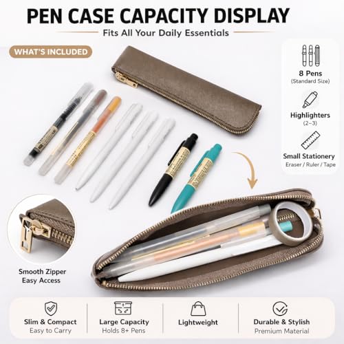 Image of Slim Pencil Case Small Pencil Pouch Pen Case (Pearl Brown /FL)