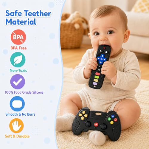 Image of Baby Silicone Remote Game Controller Teether, 2pack Teething Toy for Baby 3 6 12 18 Months, Baby's Chew Toys, Food Grade Silicone Teething Toys for Infants, BPA Free, for Babies Gum Relief