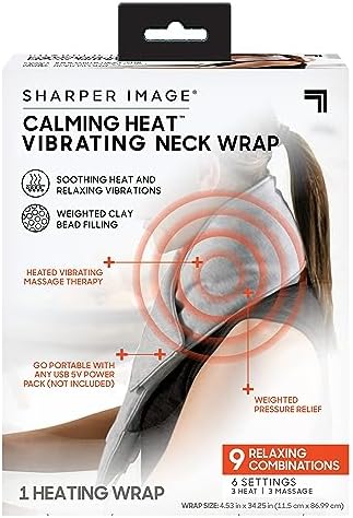 Calming Heat Neck Wrap by Sharper Image Personal Electric Neck Heating Pad with Vibrations, 3 Heat & 3 Vibration Settings- 9 Relaxing Combinations, Auto-Shut Off, New Scarf Design