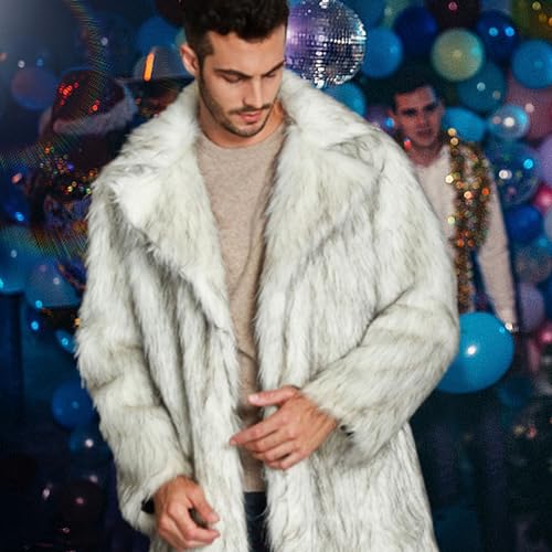 Men'S Long Sleeve Fluffy Faux Fur Coat,Fluffy Fur Collar Luxury Outerwear Winter Thicken Warm Overcoat Soft Jacket - L4