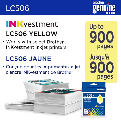 Image of Brother Genuine LC506Y Standard Yield Yellow Ink Cartridge (for use INKvestment 4355, 4555, and 4557 Printers)