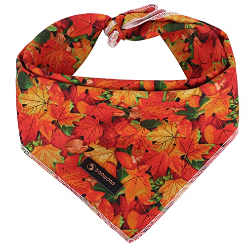DOGWONG Fall Maple Dog Bandana, Cotton Washable Soft Dog Scarf Thanksgiving Dog Bib Scarf Boy Girl Bandana Square Adjustable Dog Bandanas for Small Medium Large Dogs