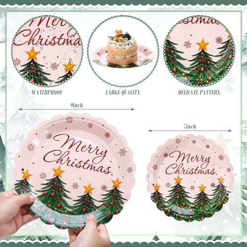 Havawish 60 Pcs Merry Christmas Party Decorations Xmas Tree Plates Christmas Disposable Paper Plates Tableware Party Supplies Xmas Dinner Table Decorations for Home Outdoor Picnic Winter Holiday – Image 3