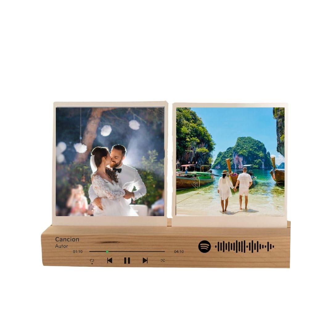 Cuadro de Madera Personalizada con Canción y Fotos, Regalo Romántico, San Valentín, Regalo Personalizado , Cuadro Decorativo, Diseño con codigo escaneable de Cancion, Regalos Pareja, Fotos Polaroid.