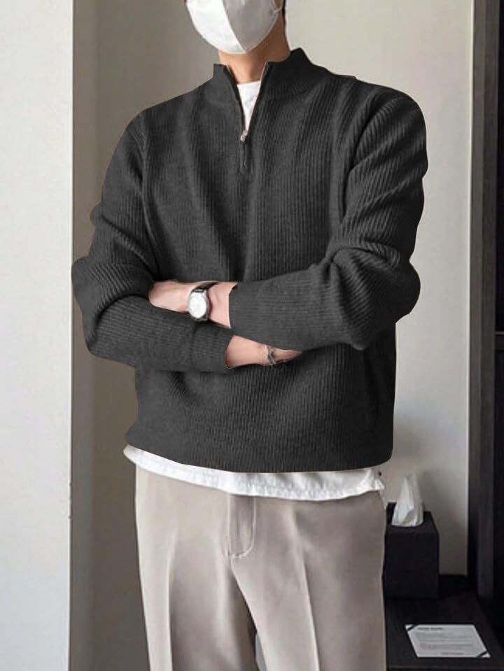 Image of ColorChakra High Neck Woollen Sweater for Mens Half Zip Wool Cardigan Plus Size M to 5XL
