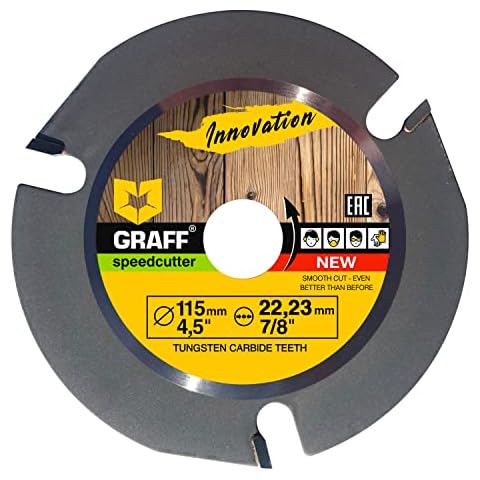 Grinder Wood Carving Disc GRAFF® Speedcutter 115mm, TCT Circular Saw Blade - Woodcarving Saw Blade 22.23 mm Arbor, Sculpting, Shaping and Cutting Wheel with 3 Teeth (115 mm) Cover